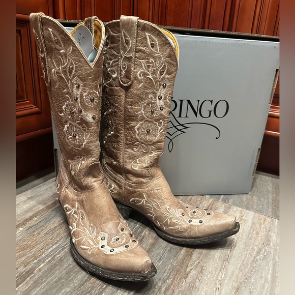 Old Gringo Lucky Cowboy Boots Horseshoe Crystal Wedding Embroidered Western 7.5